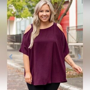 Burgundy Opem Shoulder Top- 3X